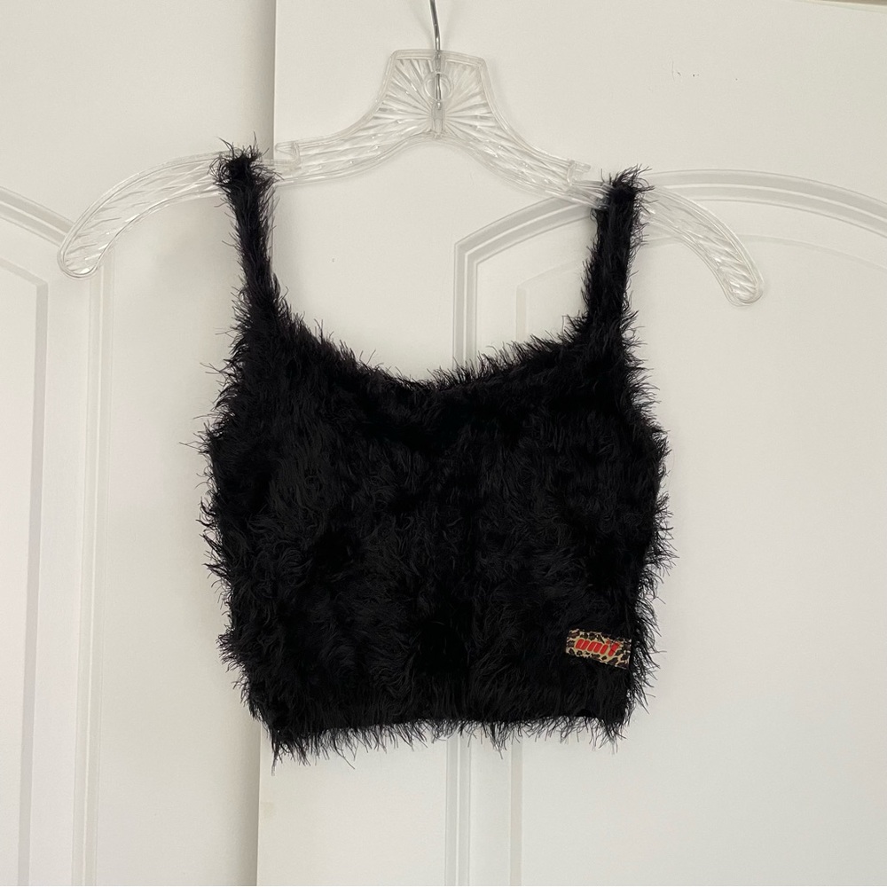 black fuzzy crop top